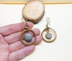 Round hoop wire wrapped earrings, picasso jasper, oxidized brass wire