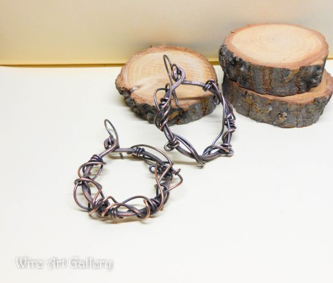 Steampunk hoops earrings / Crown of thorns earrings / oxidized copper wire / wire wrapped earrings / handmade jewelry