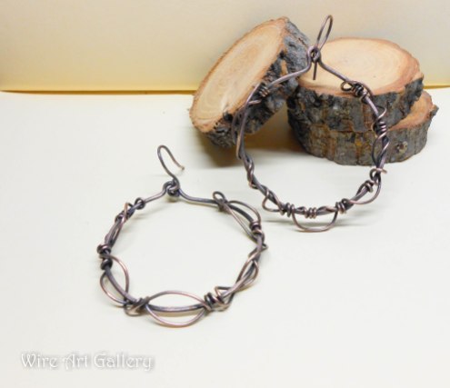 Steampunk hoops earrings / Crown of thorns large earrings / oxidized copper wire / wire wrapped earrings / handmade jewelry