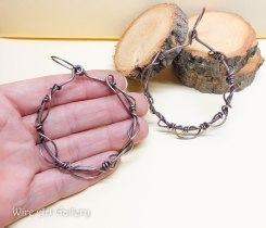 Steampunk hoops earrings / Crown of thorns large earrings / oxidized copper wire / wire wrapped earrings / handmade jewelry