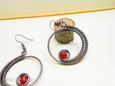 Round hoop wire wrapped earrings, red Jade earrings, oxidized copper wire / retro steampunk victorian jewelry, handmade wire wrapped jewelry