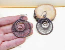 Nautilus wire wrapped earrings, round hoop earrings, oxidized copper wire