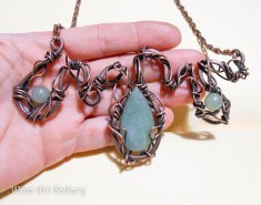 Aventurine tangled necklace / Wire wrapped oxidized copper gemstone statement necklace / avan garde, art nouveau fantasy / handmade jewelry