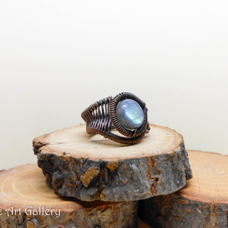 Labradorite Wire wrapped ring oxidized copper / antiqued ring boho hippie fantasy ring / size 6.5 adjustable / handmade wire wrapped jewelry