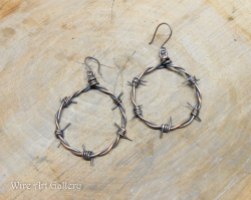 Barbed wire earrings / round hoop wire wrapped big earrings / Punk Steampunk / antiqued copper wire earrings, handmade wire wrapped jewelry