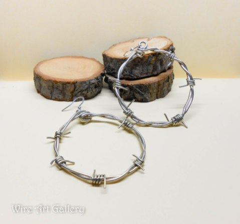 Barbed wire earrings / German silver alpacca / round hoop wire big earrings / Punk Steampunk