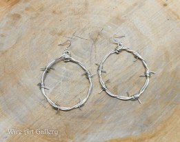 Barbed wire earrings / German silver alpacca / round hoop wire big earrings / Punk Steampunk