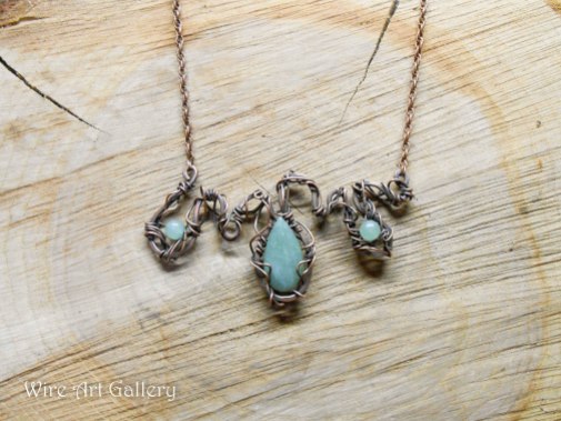 Aventurine tangled necklace / Wire wrapped oxidized copper gemstone statement necklace / avan garde, art nouveau fantasy / handmade jewelry