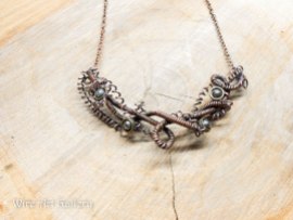 Sci-fi cyber necklace / Wire wrapped oxidized copper statement tangled necklace ooak / science fiction steampunk cyber / handmade jewelry