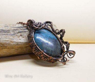 Wire Wrapped jewelry / handmade pendant oxidized copper wire / Chrysocolla