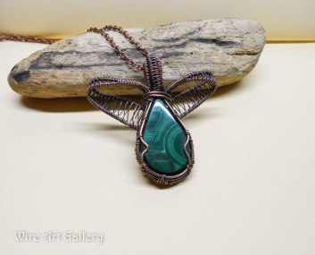 Wire Wrapped jewelry / handmade pendant oxidized copper wire / Malachite