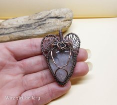 Wire Wrapped jewelry / handmade pendant oxidized copper wire / Crystal Quartz