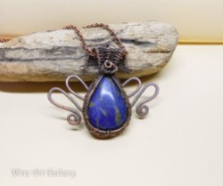 Wire Wrapped jewelry / handmade pendant oxidized copper wire / Lapis Lazuli