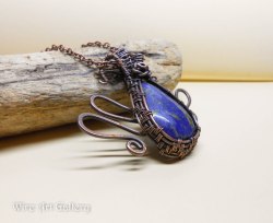 Wire Wrapped jewelry / handmade pendant oxidized copper wire / Lapis Lazuli