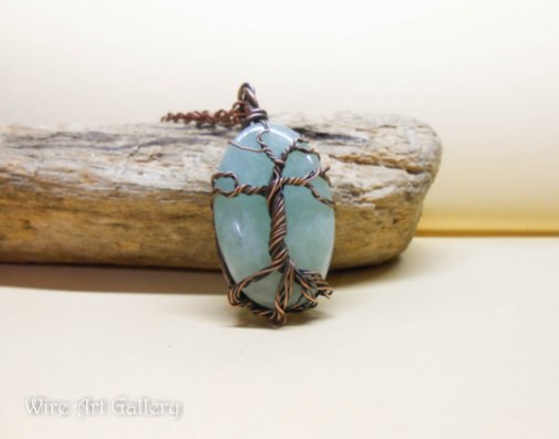 Wire Wrapped jewelry / handmade pendant oxidized copper wire / Amazonite