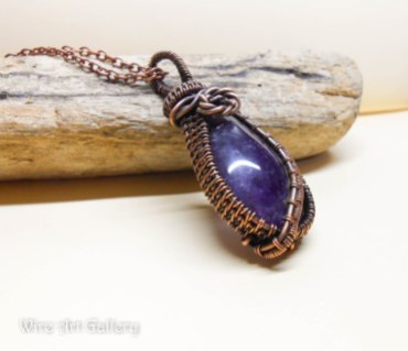 Wire Wrapped jewelry / handmade pendant oxidized copper wire / Amethyst