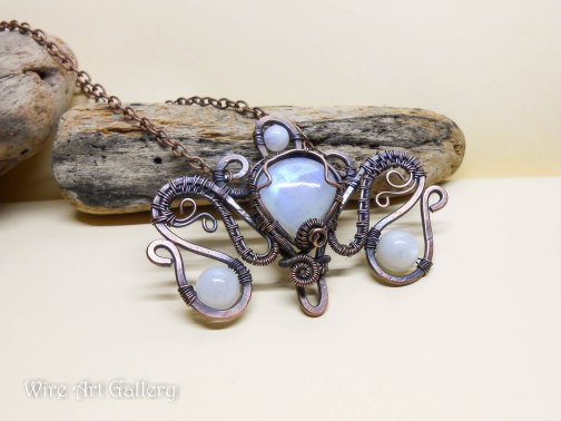 Wire wrapped necklace / oxidized copper jewelry / Moonstone