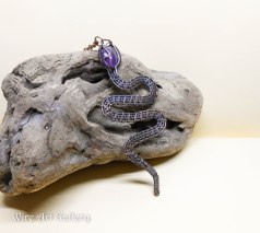 Wire wrapped snake necklace / oxidized copper jewelry / Amethyst