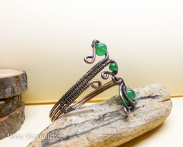 wire wrapped copper bracelet cuff, semi precious stones, handmade jewelry
