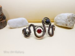 Steampunk Cyber bracelet / oxidized copper wire / wire wrapped jewelry / Onyx, Red Jade, Pyrite semi precious stones