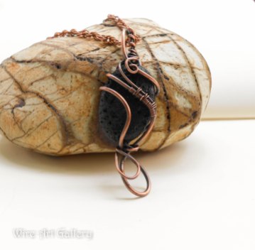 Wire wrapped oxidized copper pendant / Volcanic Lava