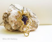 Wire wrapped brass pendant / Amethyst