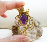 Wire wrapped brass pendant / Amethyst
